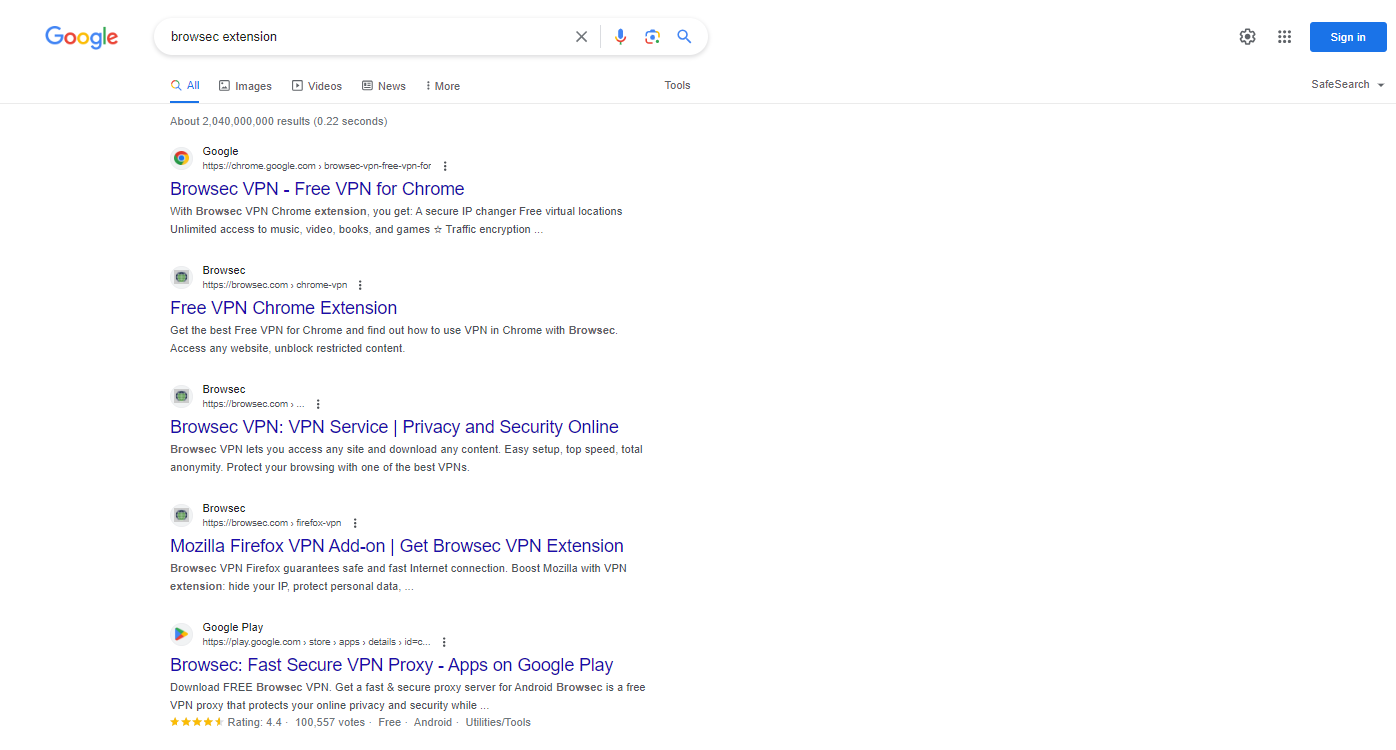 browsec google search