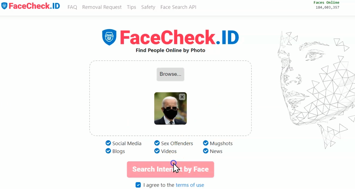Click on Search Internet by Face