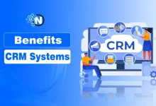 Illustration of CRM software highlighting the key benefits of Customer Relationship Management (CRM) systems for businesses, including improved sales, customer relationships, and productivity.