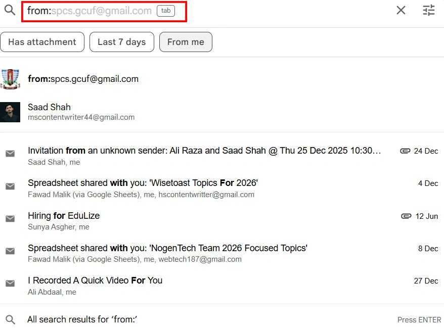 Image of Advanced Search on Gmail
