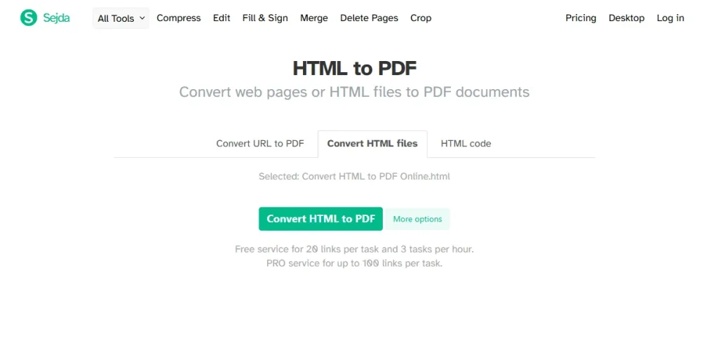 Go to Sejda HTML to PDF