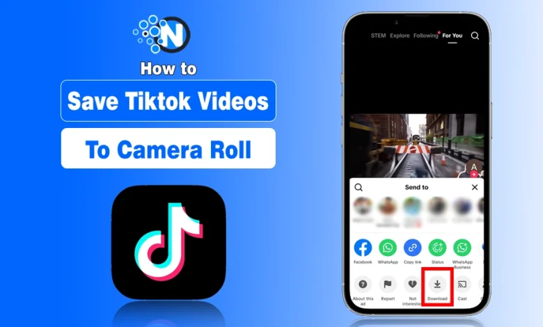 Smartphone screen showing the TikTok app interface and the 'Save video' button highlighted for download.