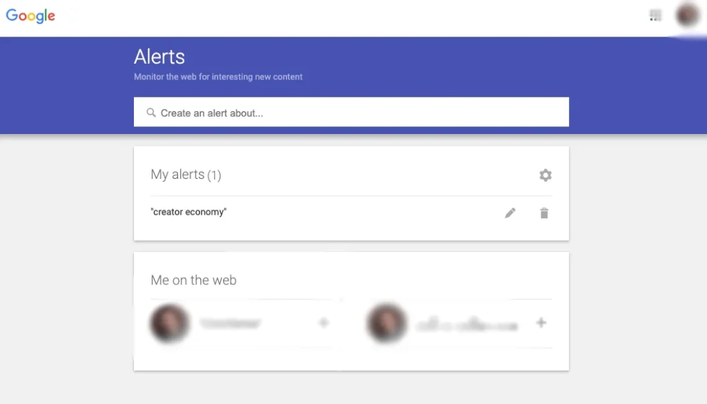 Screenshot of Google Alerts homepage by NogenTech
