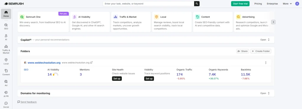 Screenshot of SEMrush homepage by NogenTech