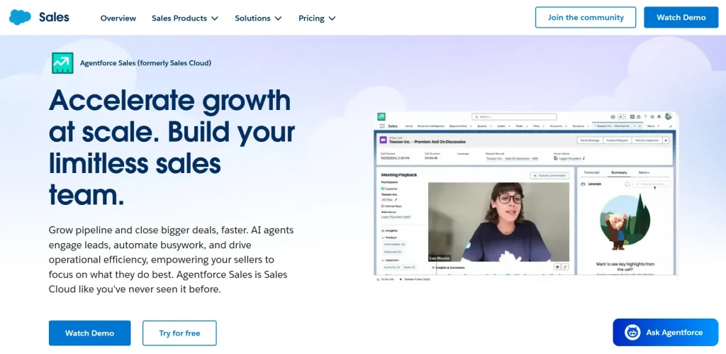 Homepage of Agentforce Sales