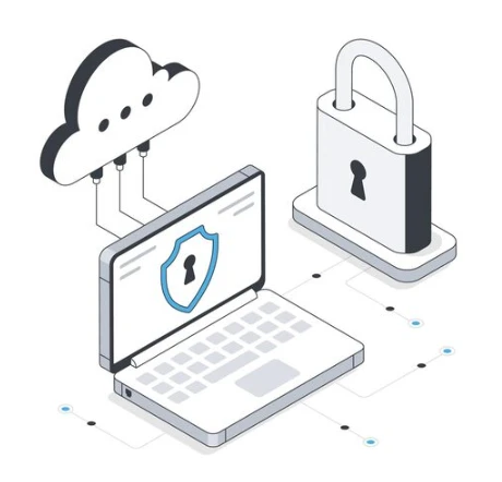 Cloud security system working on laptop