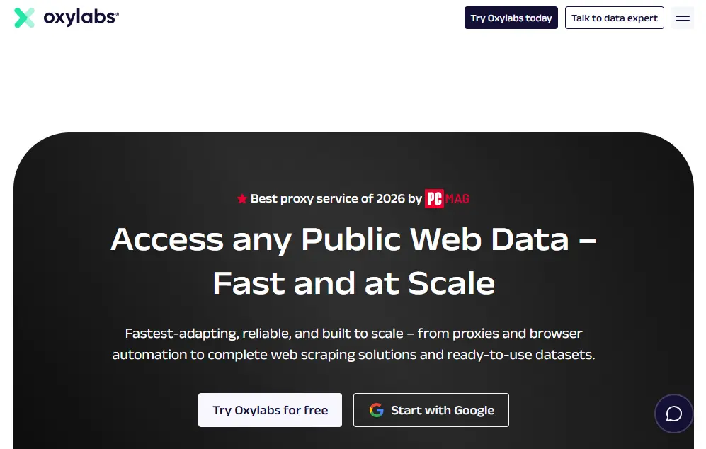 Screenshot of Oxylabs Homepage by NogenTech
