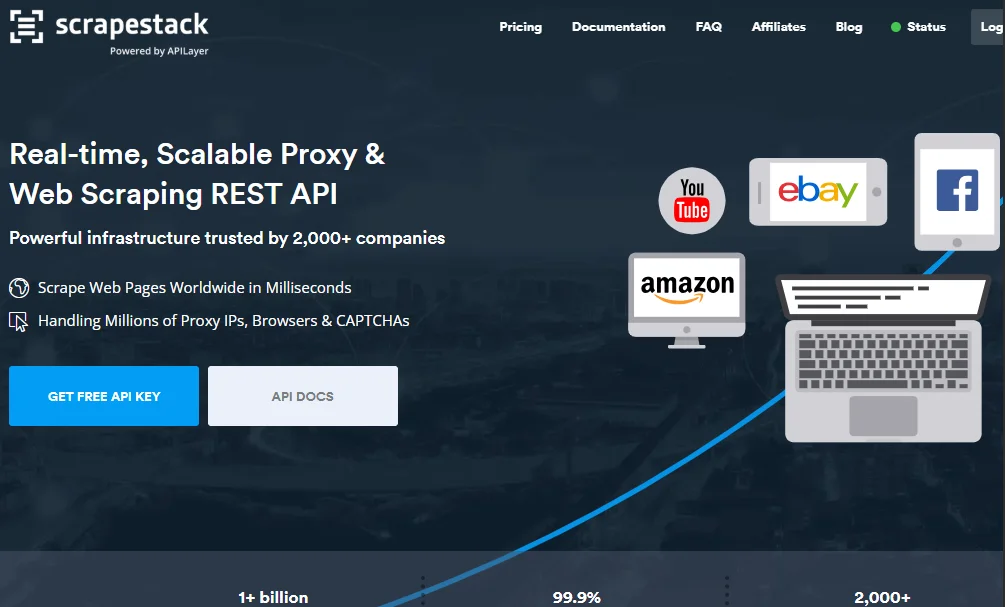 Screenshot of Scrapestack homepage by NogenTech
