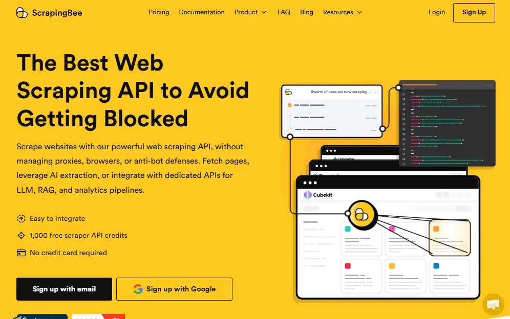 Screenshot of ScrapingBee Homepage by NogenTech