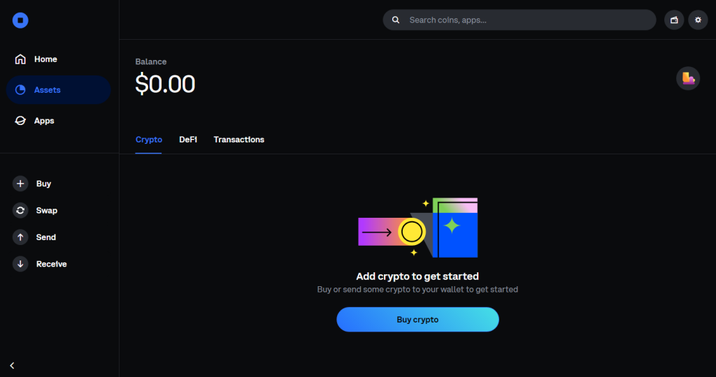 screenshot showing the dashboard of a wallet that was created successfully