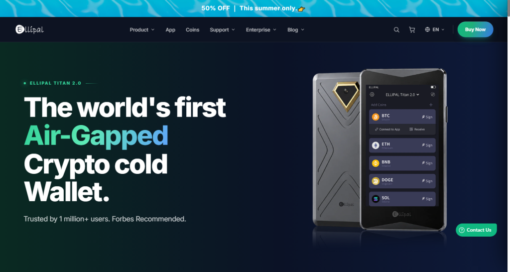 Home page screenshot of ELLIPAL Titan 2.0 Ethereum Wallet