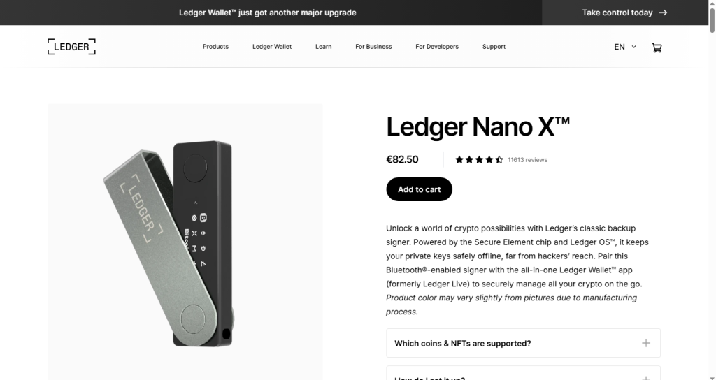 Home page screenshot of Ledger Nano X Ethereum Wallet