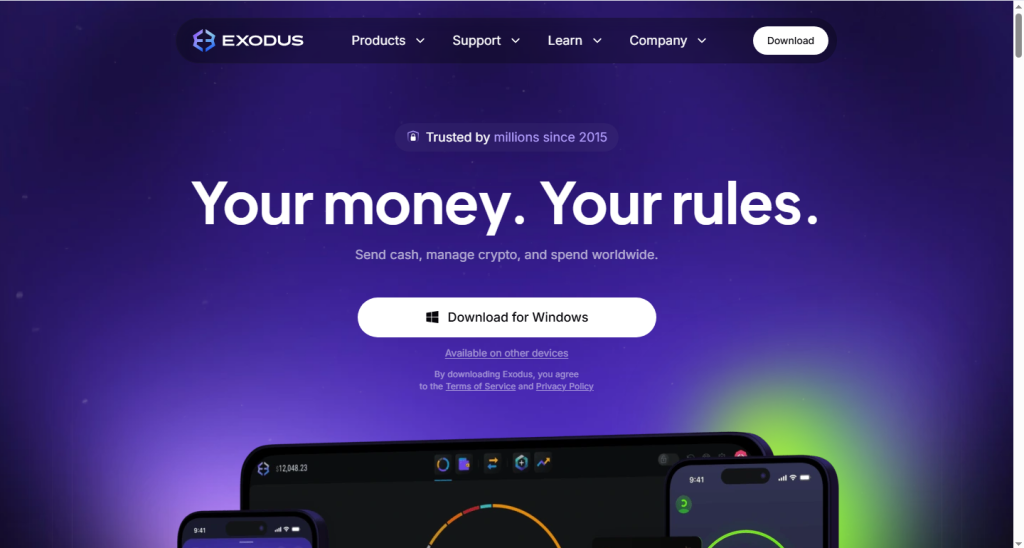Home page screenshot of Exodus Ethereum Wallet