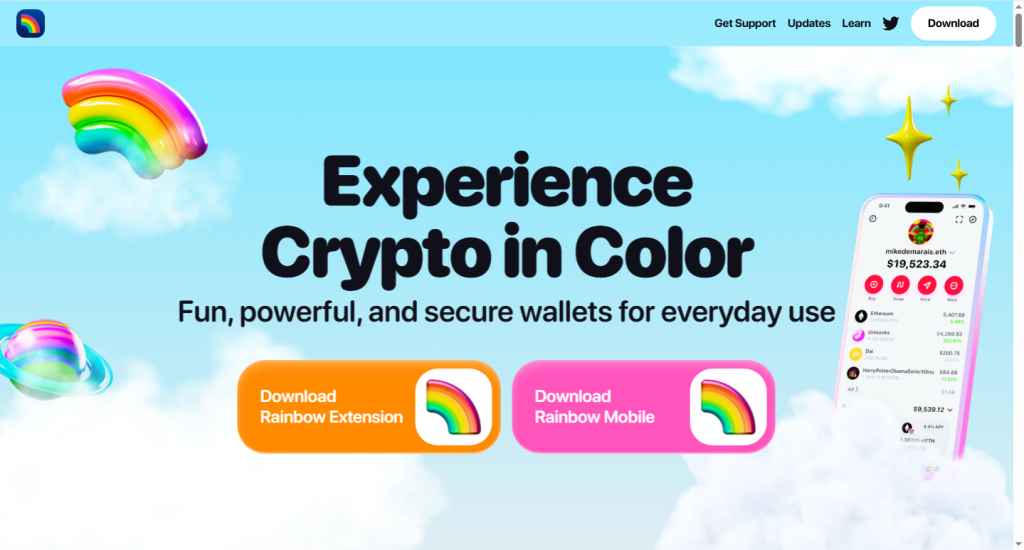 Home page screenshot of Rainbow Ethereum Wallet