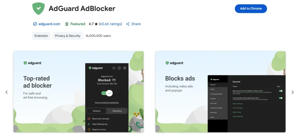AdGuard Extension page on Chrome Web Store