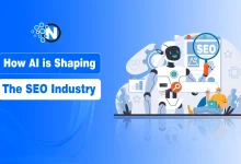 Illustration of AI shaping the SEO industry with search algorithms, data analysis,