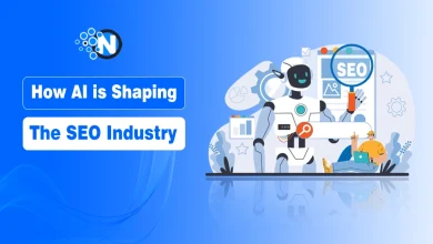 Illustration of AI shaping the SEO industry with search algorithms, data analysis,