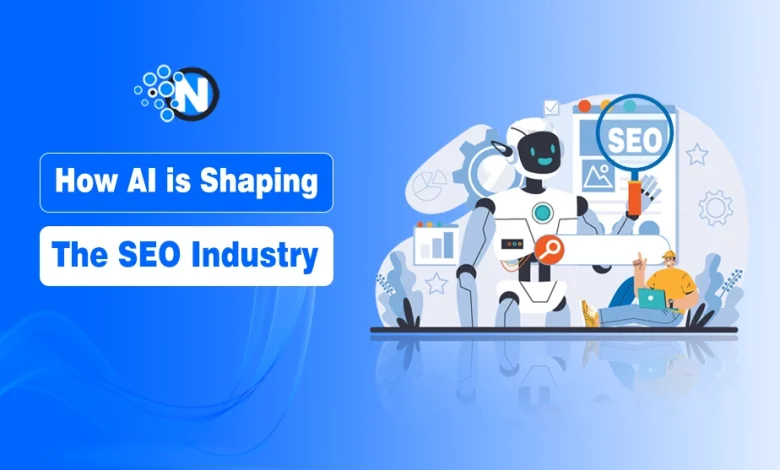 Illustration of AI shaping the SEO industry with search algorithms, data analysis,