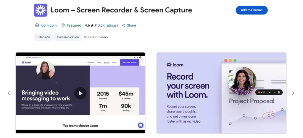 Loom Extension page on Chrome Web Store