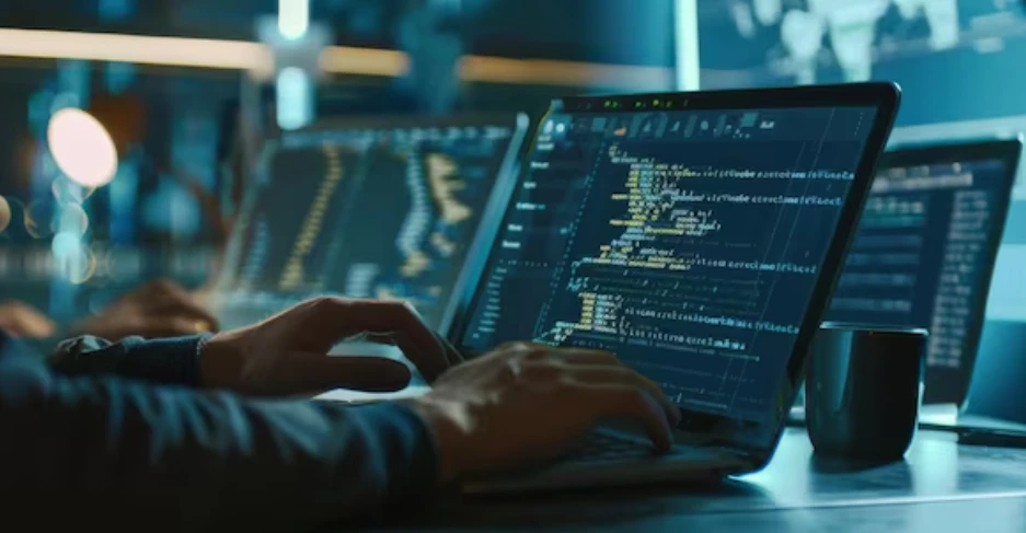 Person writing code to develop software