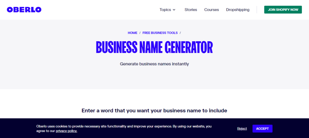 Oberlo Business Name Generator