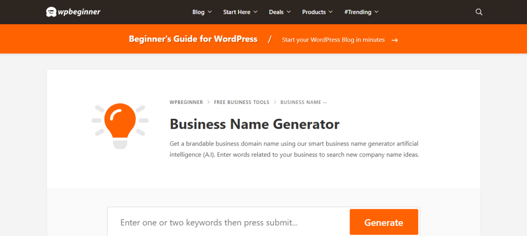 Wpbeginner Business Name Generator