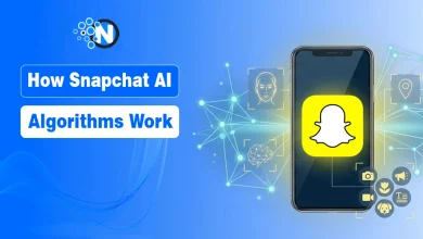 Snapchat AI algorithm and object recognition illustrated with smartphone and neural network nodes