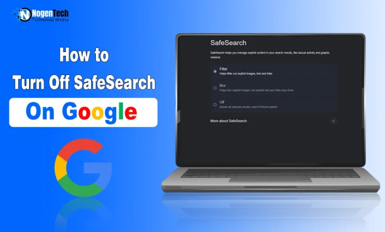 Google SafeSearch settings page showing how to turn off SafeSearch on desktop, Android, and iPhone.