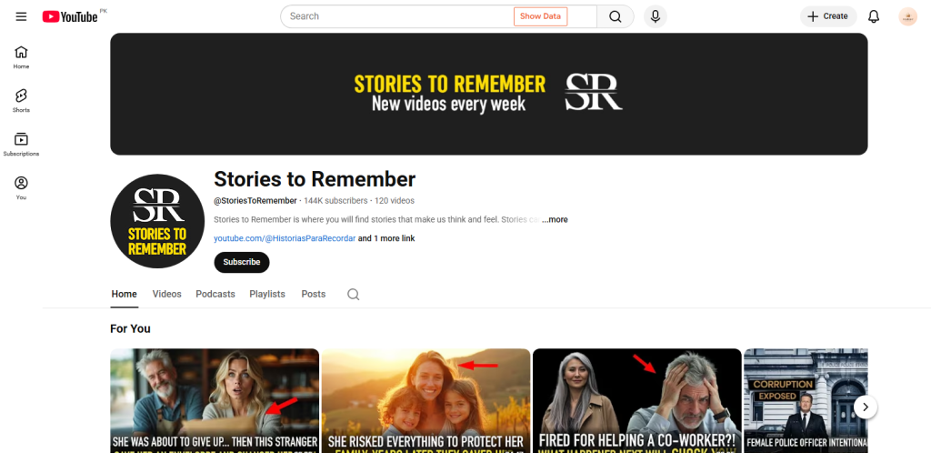 Stories to remmeber youtube channel screenshot