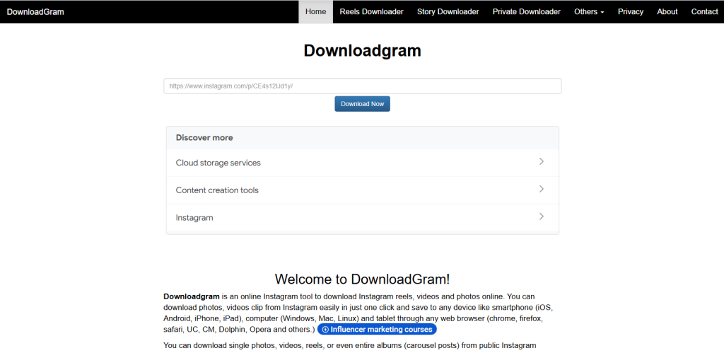Screenshot from downloadgram.org by the nogenTech