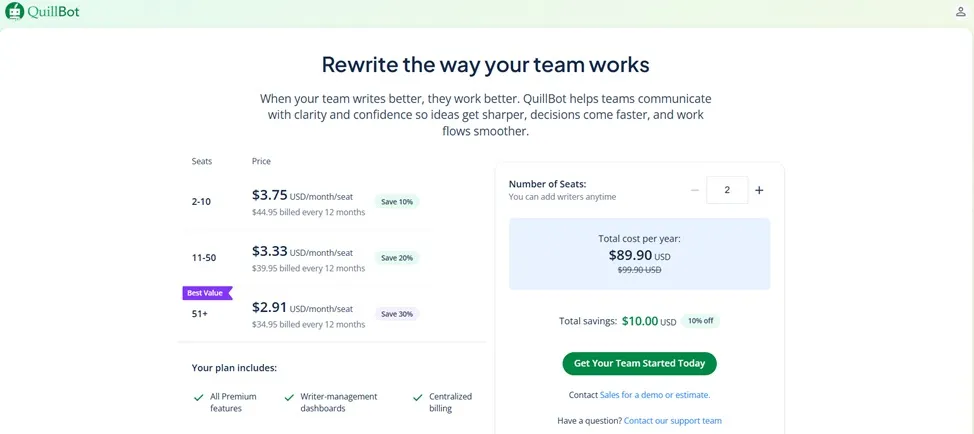 Quillbot Team Pricing Plans!