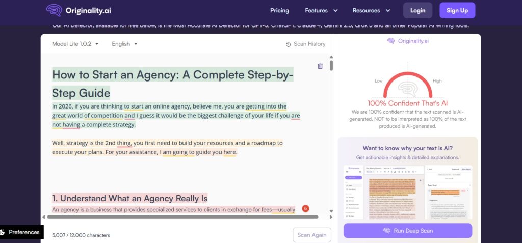 Originality.ai AI Detection Capabilities for Edited or Hybrid Content