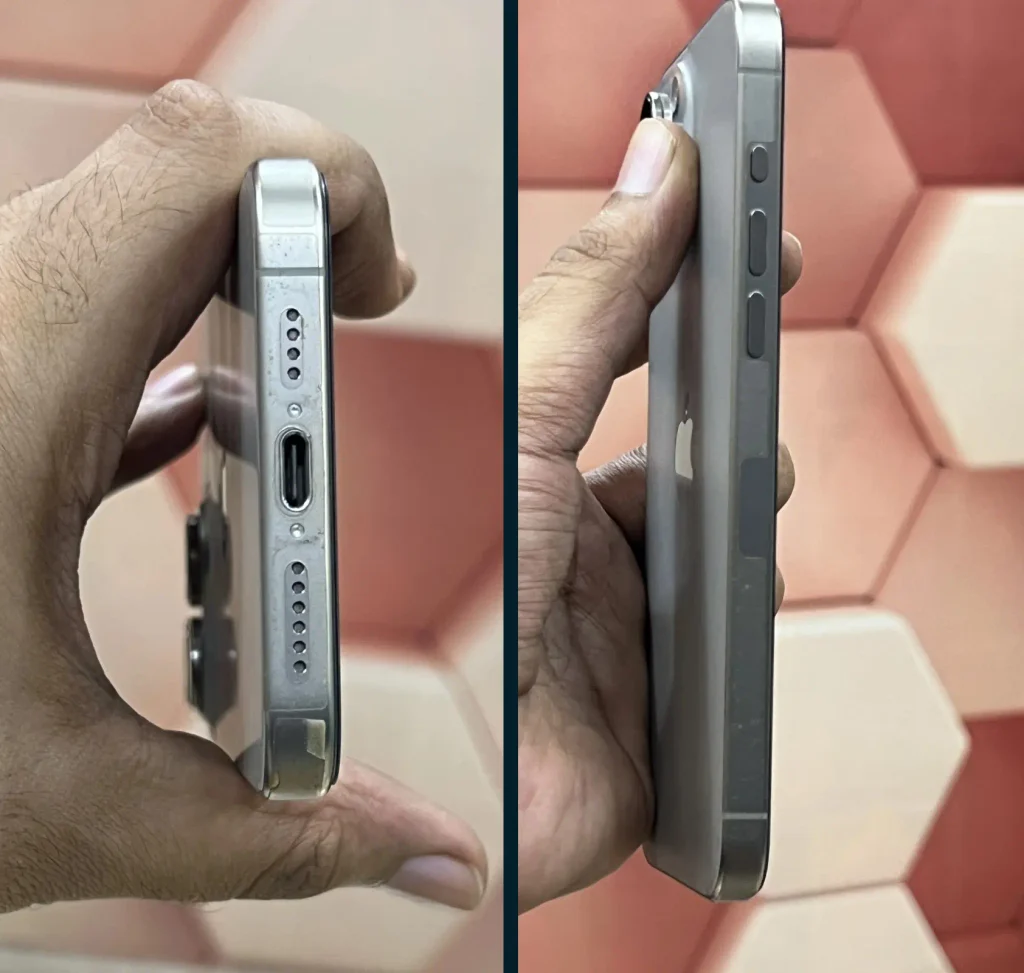 Picture of iPhone 15 Pro Max from Side and bottom by NogenTech