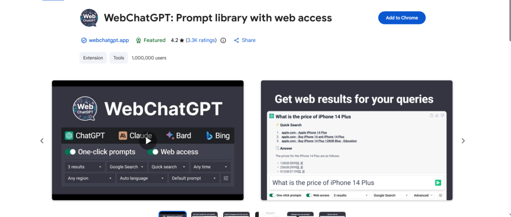 Screenshot of Webchatgpt extenshion for chrome