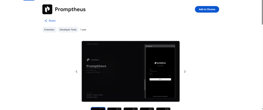 promptheus extension download page screenshot