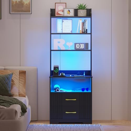 Vlsrka Tall Nightstand with Charging Station