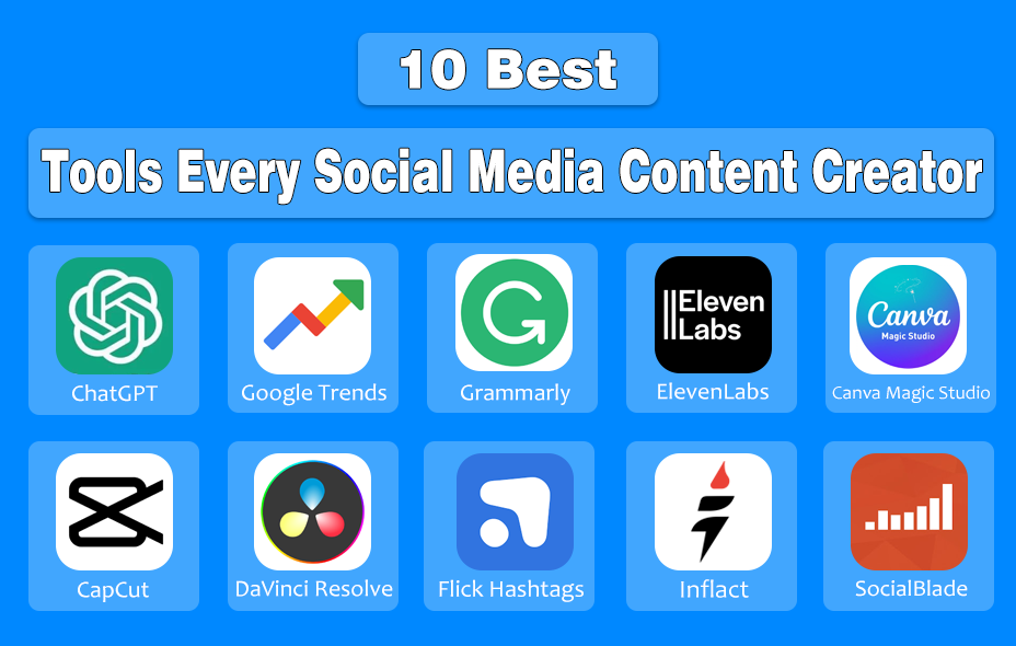 Images of 10 Best Tools Every Social Media Content Creator Logos | Designed by NoGenTech.org