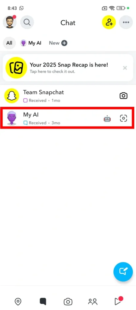 Go to your Chat screen and press and hold My AI