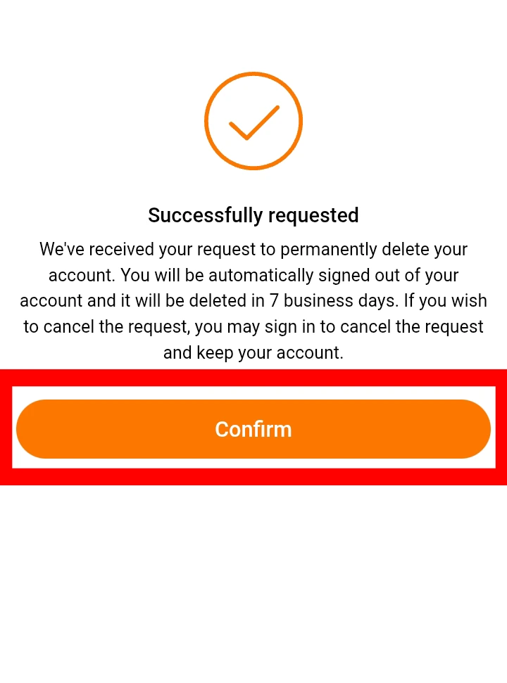 Temu account will be deleted within 7 days