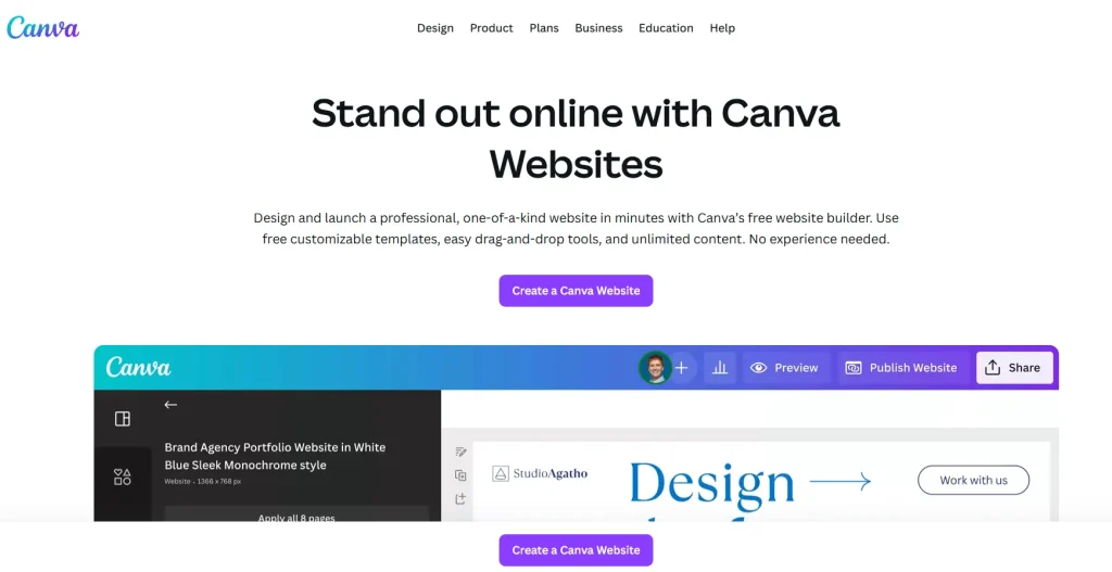 Canva Websites Page