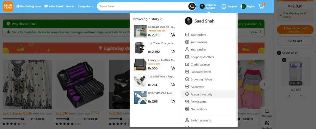 Select "Account Security" from the options.