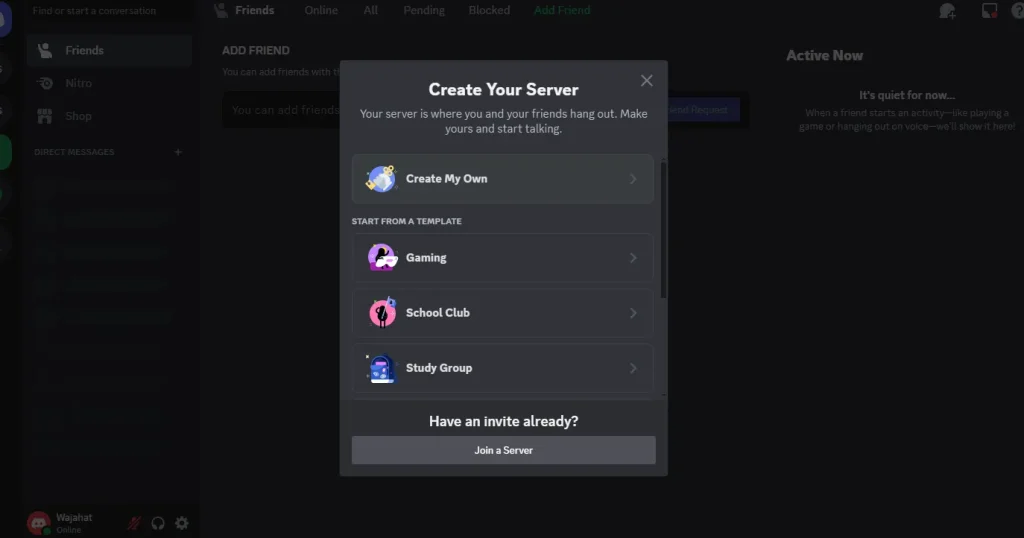 Click on Create My Own from the popup. 