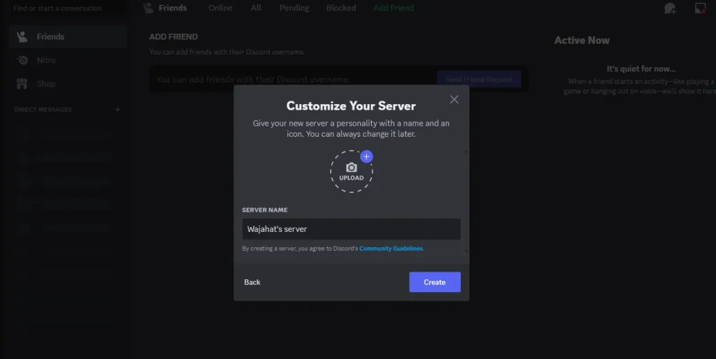 Click on Create to make sure your server is live.