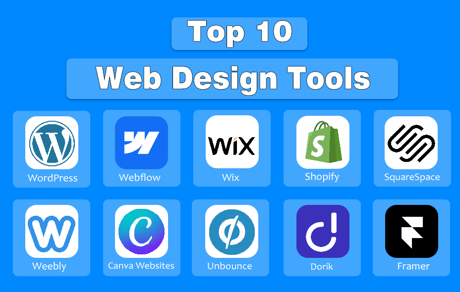 Logos of Top 10 No Code Web Design Tools