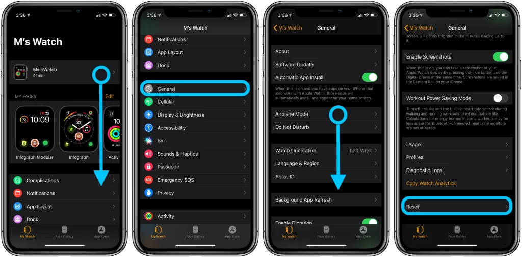 Apple Watch app reset throug app