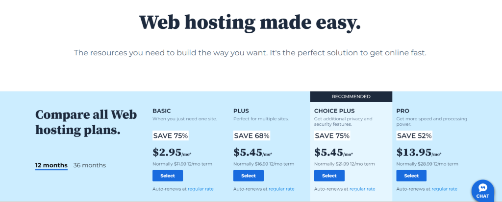 Bluehost Hosting Plans