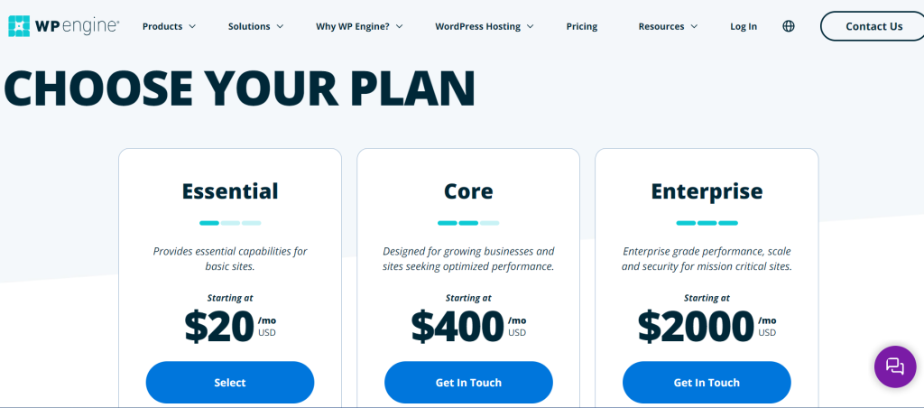 WP Engine Hosting Plans