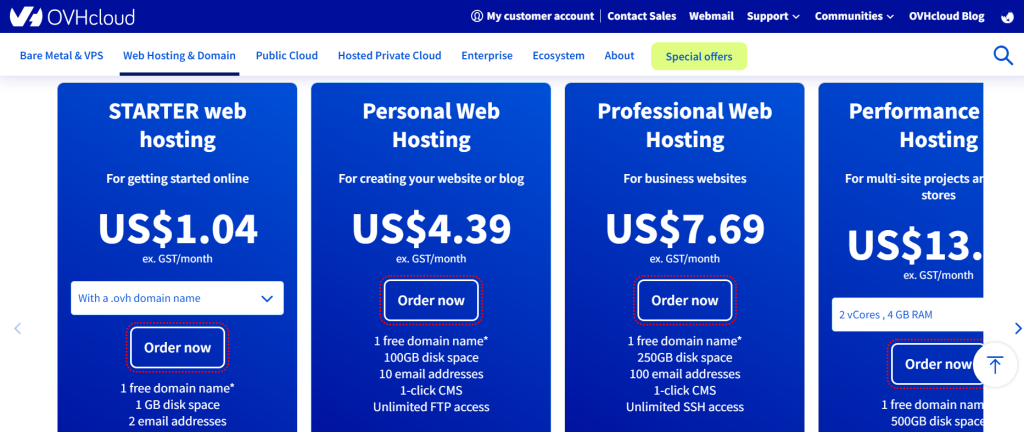 VHcloud Hosting Plans