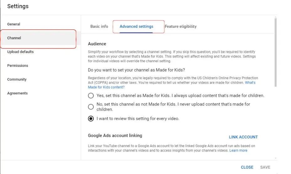 Choose Channel Tap on Advanced Settings