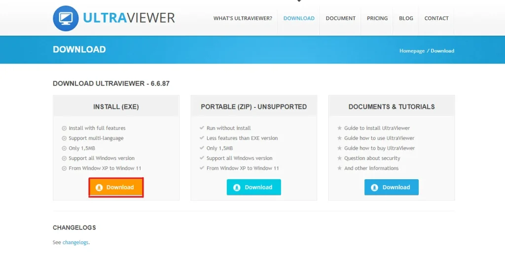 Choose Install (EXE) UltraViewer